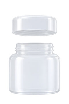 Empty Transparent Cosmetic Jar with Detached Lid Isolated on Transparent Background
