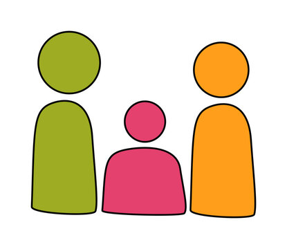 Colorful family of three standing together in simple style