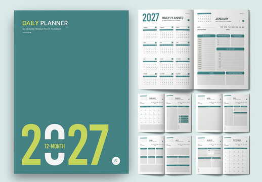Modern 12 Month Daily Planner and Calendar Design Template for 2027
