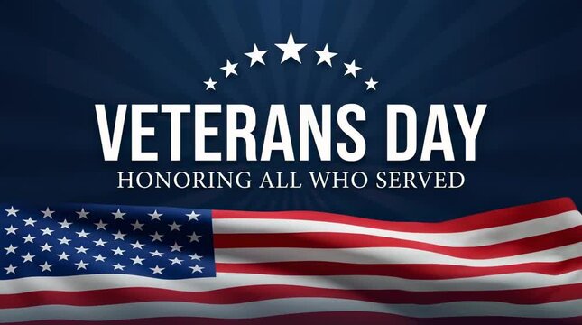 Veterans Day Professional Graphic Design Poster Honoring All Who Served with Waving American Flag