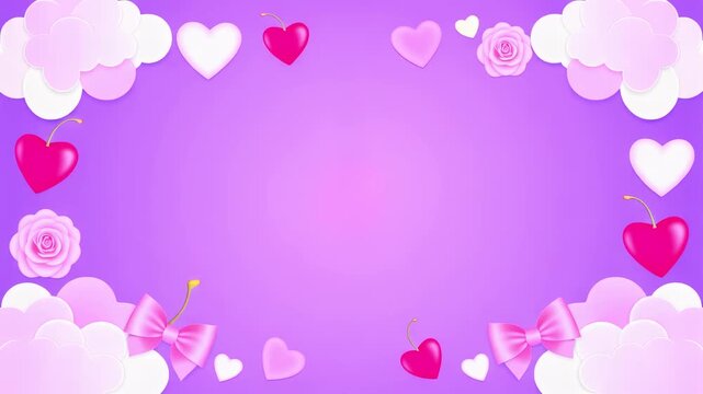 Animated border featuring adorable hearts, delicate roses, sweet cherries, and charming bows. Ideal for romantic themes, celebrations, and children's content.