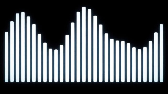 Glowing white vertical bars moving rhythmically up and down creating an equalizer display pattern