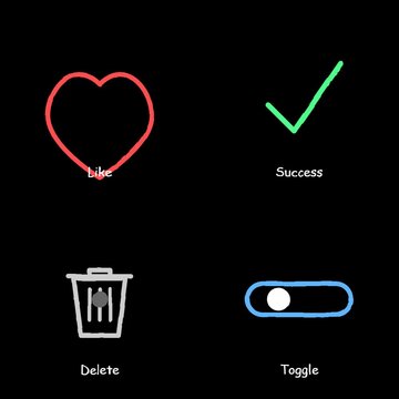 Animated Hand Drawn UI Microinteractions Set Featuring Fluid Heart Pulse Checkmark Toggle and Trash Bin