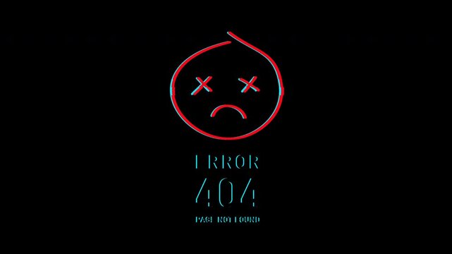 Glitching 404 error page emoticon overlay with RGB split and slice artifacts on transparent background