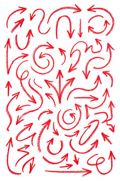 Collection of Red Hand Drawn Arrows Various Shapes and Directions.
