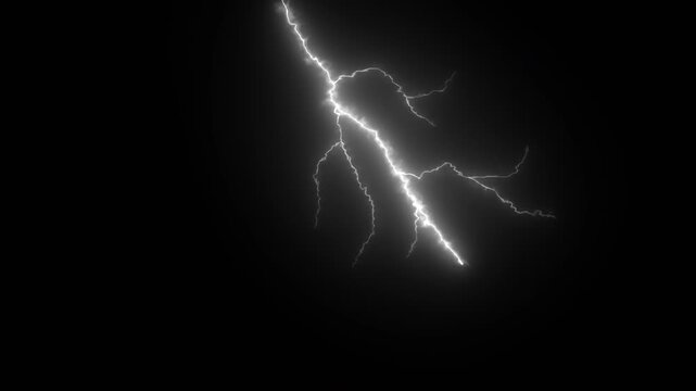 Realistic lightning bolt flashing on black background. visual element for an electrical storm. 4K Video