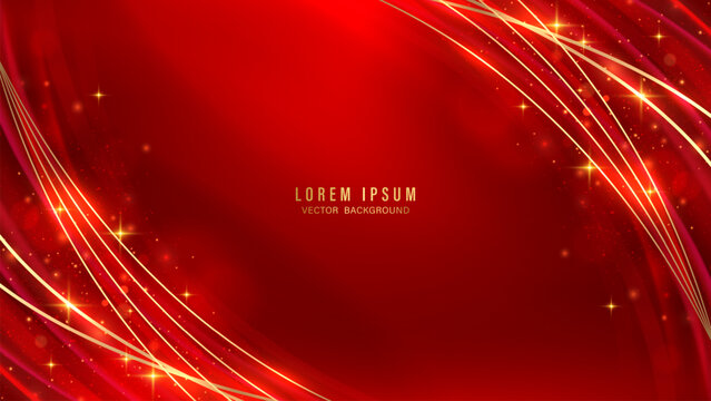 Elegant red and gold glowing background with decorative curves