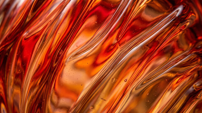 Abstract glowing amber and gold liquid glass texture or refraction background