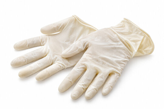 AI-generated realistic 3D render of white latex surgical gloves isolated on a clean white background with soft shadow for healthcare design.
