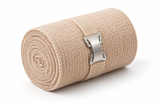 AI-generated realistic 3D render of elastic bandage roll isolated on a clean white background with soft shadow for healthcare design.
