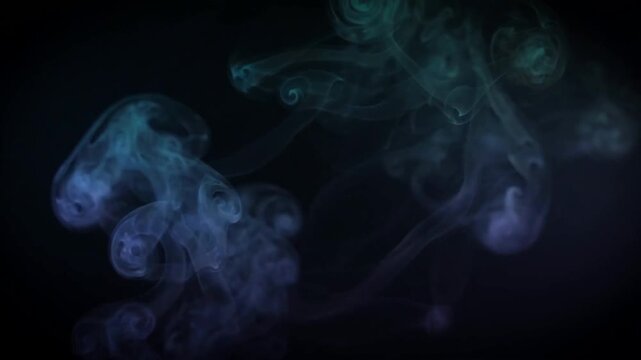 Swirling ethereal smoke plumes rising gracefully against a dark mysterious background in slow motion