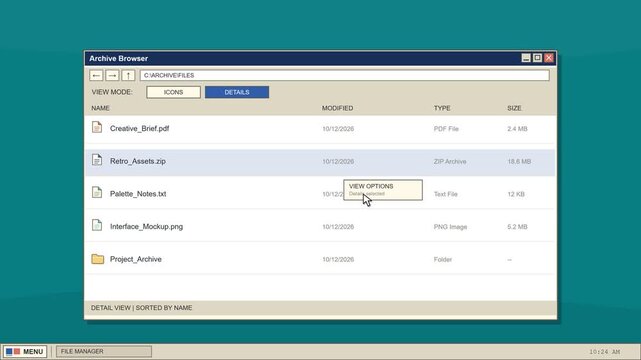 File Explorer Window Displaying Digital Archive Directory with Sorting and View Options Menu