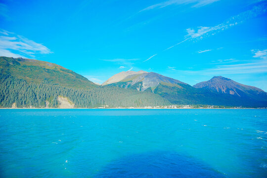 Landscape of Kenai Fjords National Park and Seward resurrection bay, glacier, harding ice cap ice field and pacific ocean in Alaska, USA