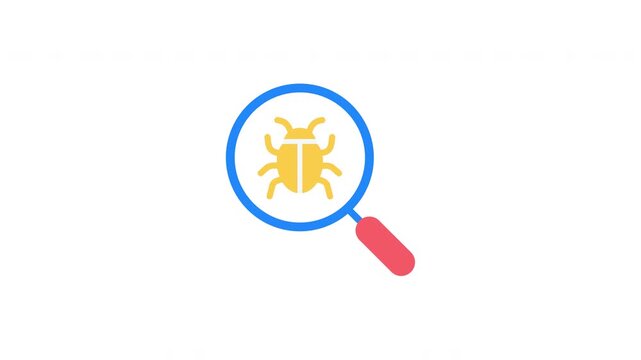 Animated Bug Hunt Magnifier Debugging Icon on Transparent Background