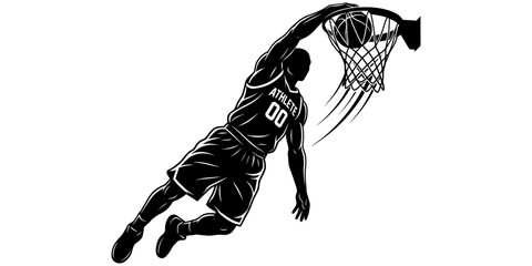Basketball Player Slam Dunk Black Silhouette for Sports and Fitness Design © Bagas