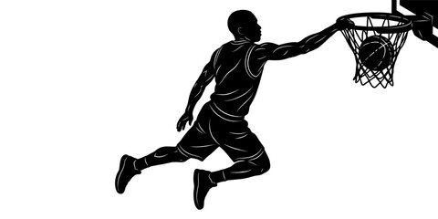 Basketball Player Slam Dunk Black Silhouette for Sports and Fitness Design © Bagas