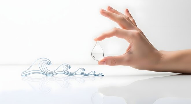 Hand Holding Water Droplet Concept for Clean Liquid Resource Conservation and Pure Life Symbol