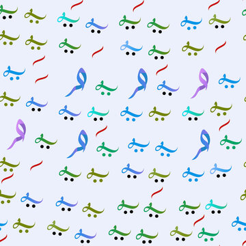 Seamless pattern of abstract Arabic-like script and dots