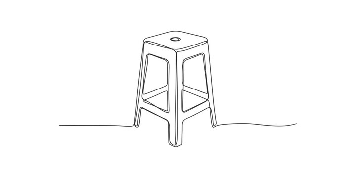 Single continuous line drawing of a simple plastic stool for seating