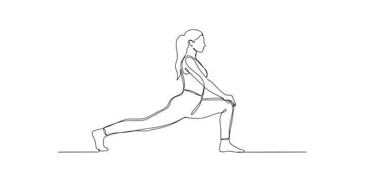 Continuous single line drawing of a fit woman doing a lunge exercise for fitness and health training