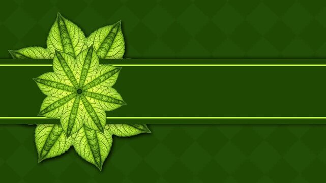 Elegant green leaf mandala pattern background featuring a central horizontal text placeholder frame with subtle diamond texture for natural branding