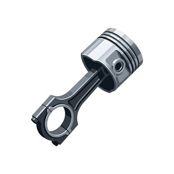Car engine piston with connecting rod isolated on white background illustration.