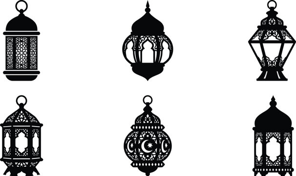Lantern vector silhouettes set with traditional arabic design elements for ramadan and islamic celebration