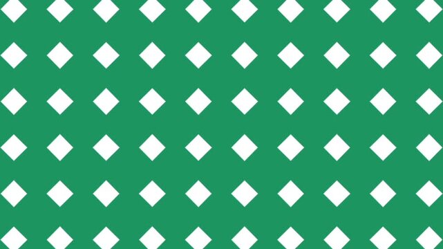 Seamless looping animation with geometric white diamond star patterns on a solid green background.