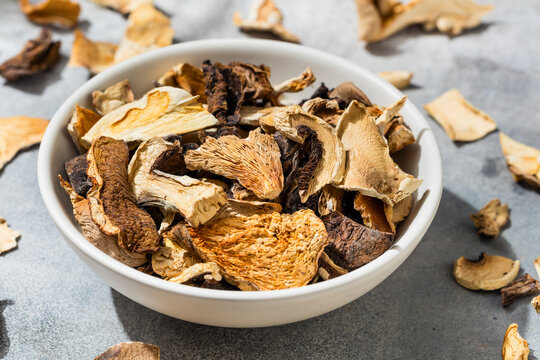 Organic Raw Dried Mushrooms in a Bowl