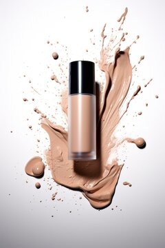 Foundation primer scattered bottle cosmetics lipstick glamour.