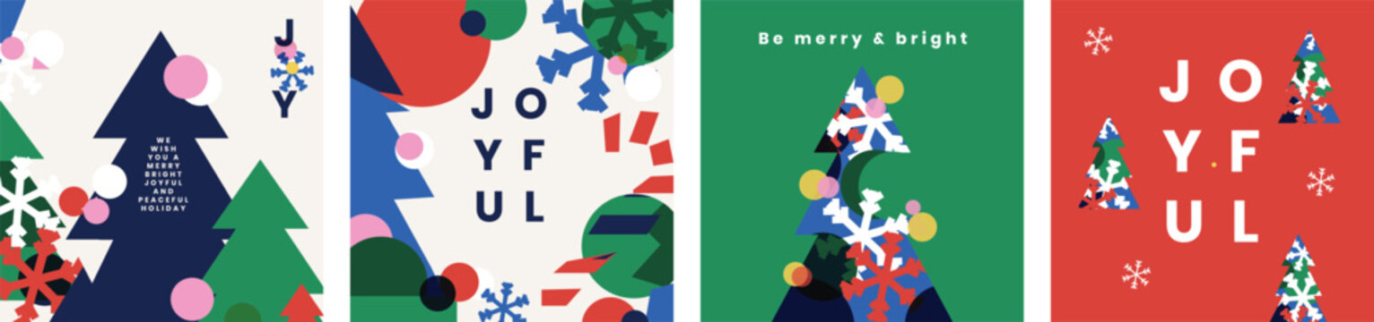 modern abstract Christmas cards with trees and text