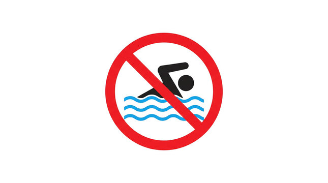 Prohibited Red Circle Sign Over Swimmer Icon on Black Background   JPG