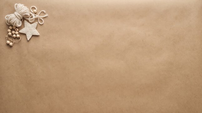 Kraft paper christmas background, with white string, and wooden star