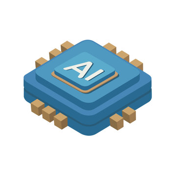 Isometric Artificial Intelligence Microchip Vector Illustration for AI Technology and Data Processing
