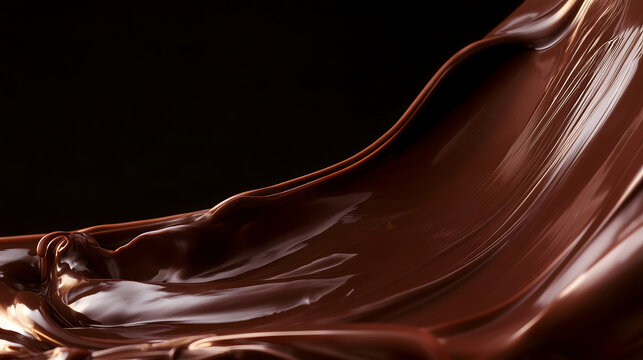 Smooth Dark Chocolate Wave Flowing Against Black Background