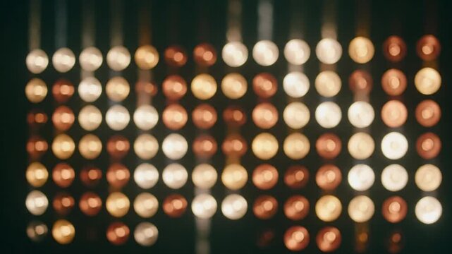 Metallic sphere array pattern showing varied copper brass and bronze circular elements in dark studio light