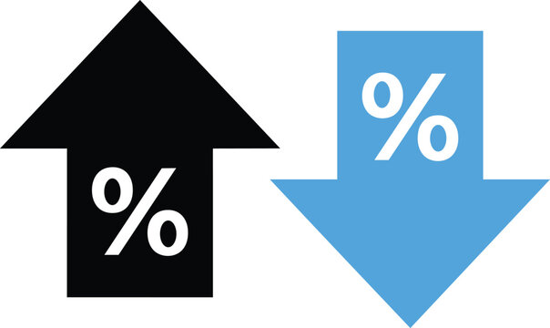 Up and down arrows with percentage signs flat icons on white