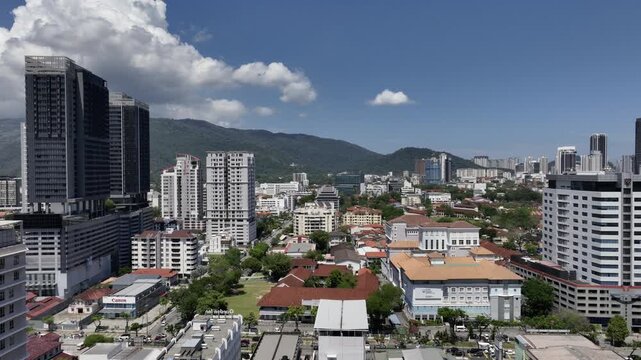 sunny day penang island george town mountains area district city exterior aerial panorama 4k malaysia