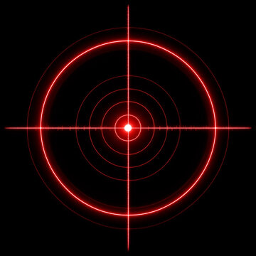 Futuristic red laser target scope with concentric circles and crosshairs for precision aiming