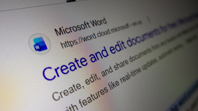 A close up view of the microsoft word website displayed on a screen.