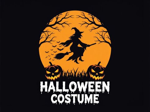 Halloween costume illustration with black cat and jack o lanterns