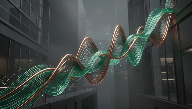 Copper metallic curves representing dynamic business performance and recovery