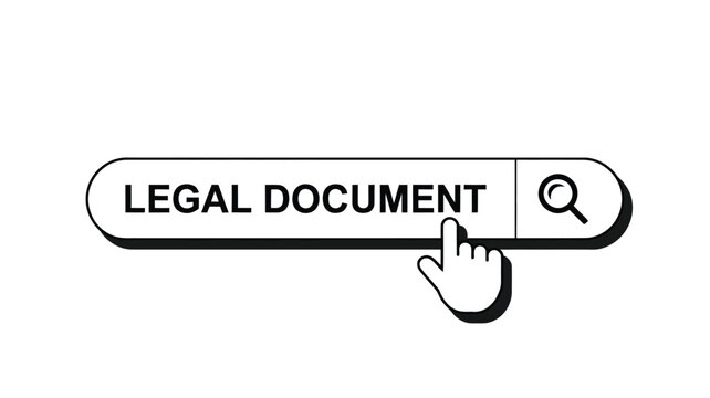 Legal document search bar concept with hand cursor clicking on search field isolated