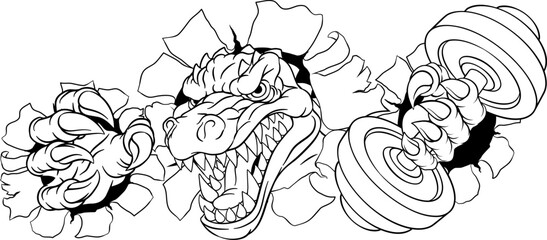 Crocodile Dinosaur Alligator Weight Lifting Mascot © Christos Georghiou