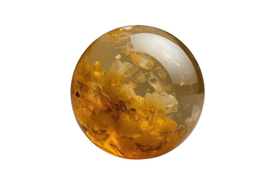 Clean golden amber resin sphere with clipping path front view