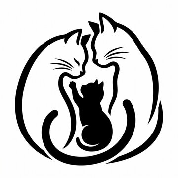 Cat Family Silhouette With Kitten Embrace &mdash; Love, Nurturing Pet Illustration For Logo