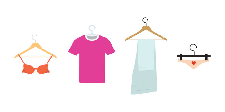 Flat Vector Clothing Items on Hangers for Laundry and Wardrobe.



