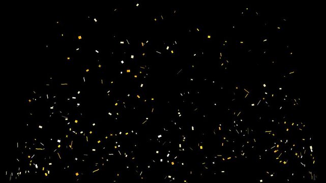 Massive golden confetti cannon particles bursting heavily from bottom corners on transparent background.