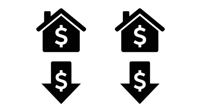 Vector illustration of house with dollar sign and down arrow on a transparent background