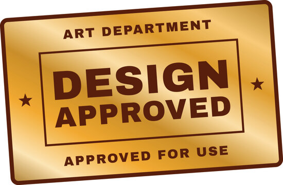 Gold metallic Design Approved rectangular rubber stamp with wave background, editable vector illustration